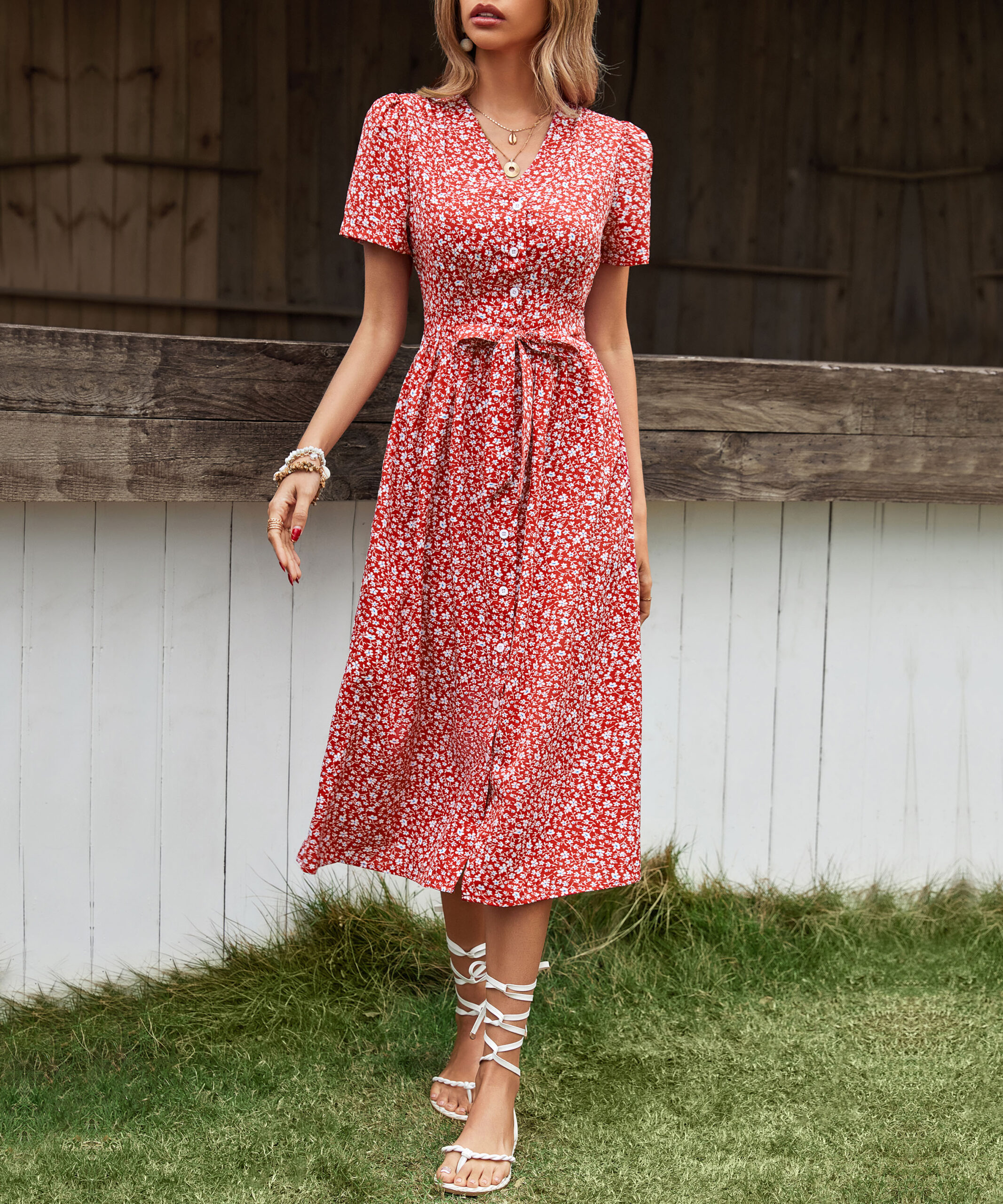 Printed Front Open Long Dress